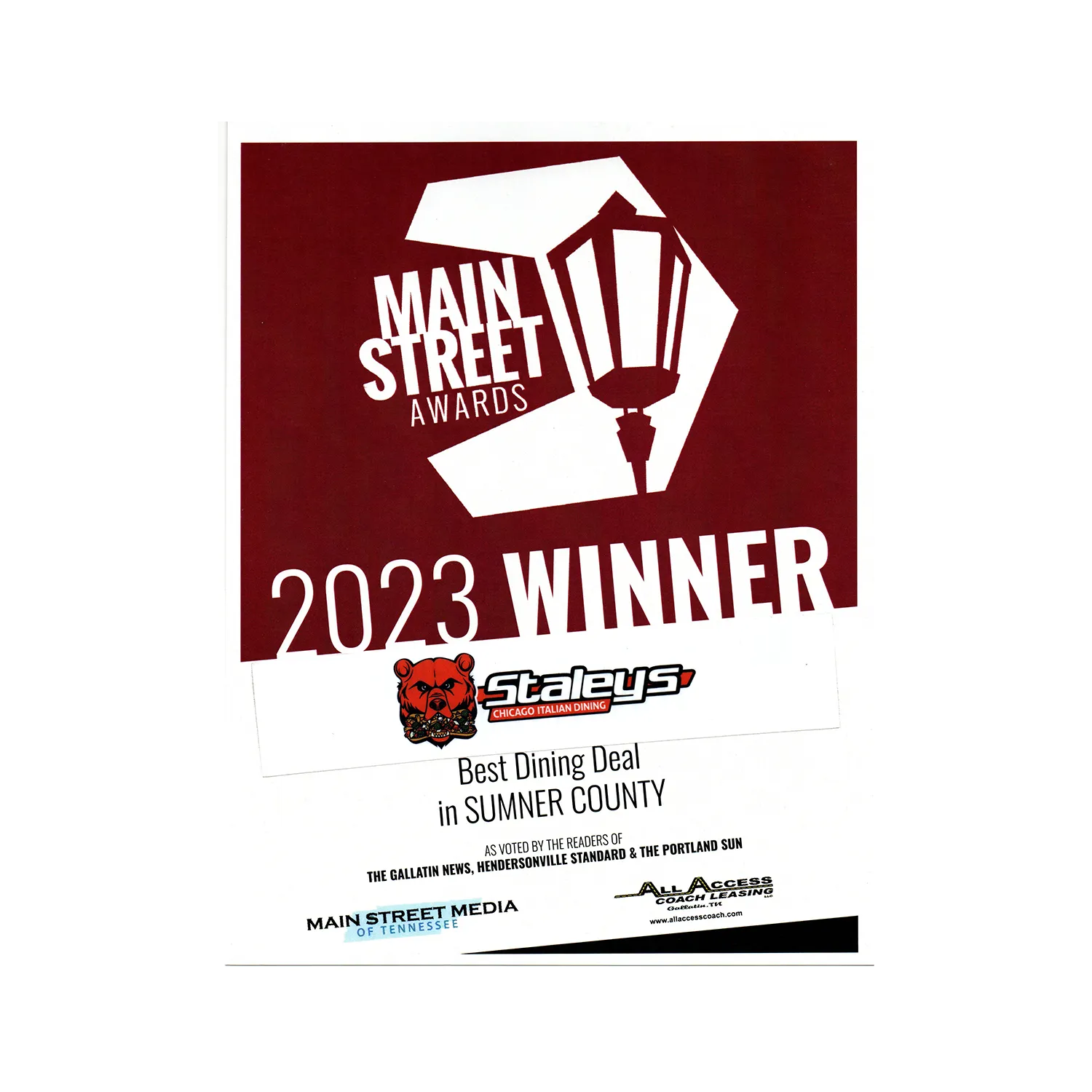 Main Street Awards Best Dining Deal Sumner County